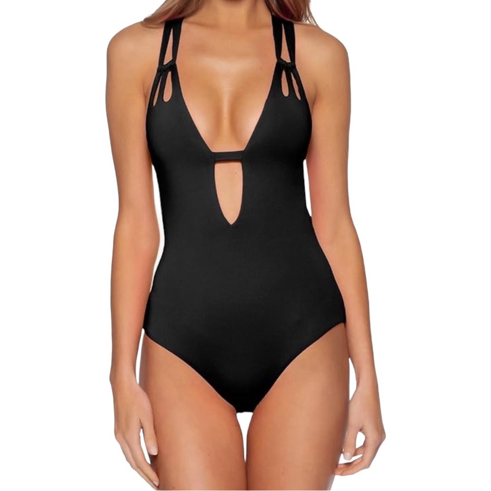 BECCA Skylar Plunge One-Piece Swimsuit Black Size XS NWOT Summer Beach Vacation